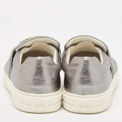Pre Owned Roger Vivier Silver Leather Sneaky Viv Lace Up Sneakers Size 41