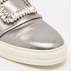 Pre Owned Roger Vivier Silver Leather Sneaky Viv Lace Up Sneakers Size 41