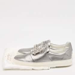 Pre Owned Roger Vivier Silver Leather Sneaky Viv Lace Up Sneakers Size 41