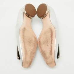 Pre Owned Roger Vivier Silver Leather Jewel Heel Ballet Flats Size 38