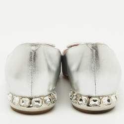 Pre Owned Roger Vivier Silver Leather Jewel Heel Ballet Flats Size 38