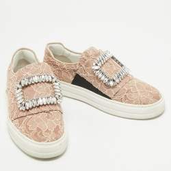 Pre Owned Roger Vivier Pink Lace Sneaky Viv Slip On Sneakers Size 35