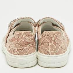 Pre Owned Roger Vivier Pink Lace Sneaky Viv Slip On Sneakers Size 35
