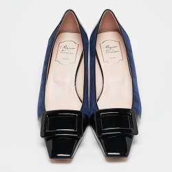 Pre Owned Roger Vivier Black/Silver Suede and Leather Belle Pumps Size 39.5