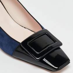 Pre Owned Roger Vivier Black/Silver Suede and Leather Belle Pumps Size 39.5