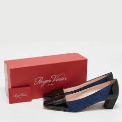 Pre Owned Roger Vivier Black/Silver Suede and Leather Belle Pumps Size 39.5