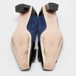 Pre Owned Roger Vivier Black/Silver Suede and Leather Belle Pumps Size 39.5