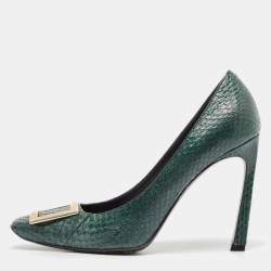 Roger Vivier Dark Green Python Trompette Pumps Size 38.5