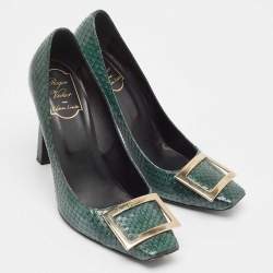 Roger Vivier Dark Green Python Trompette Pumps Size 38.5