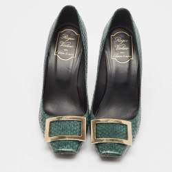 Roger Vivier Dark Green Python Trompette Pumps Size 38.5