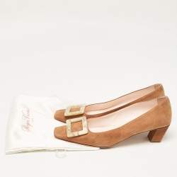 Pre Owned Roger Vivier Brown Suede Belle Block Heel Pumps Size 38