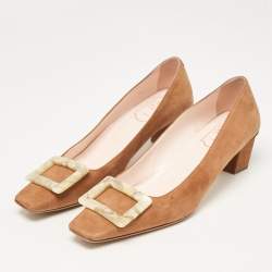 Pre Owned Roger Vivier Brown Suede Belle Block Heel Pumps Size 38