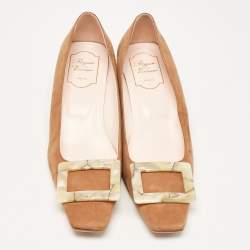 Pre Owned Roger Vivier Brown Suede Belle Block Heel Pumps Size 38