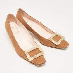 Pre Owned Roger Vivier Brown Suede Belle Block Heel Pumps Size 38