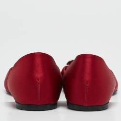 Roger Vivier Red Satin Crystal Embellished D'orsay Ballet Flats Size 38