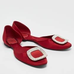 Roger Vivier Red Satin Crystal Embellished D'orsay Ballet Flats Size 38