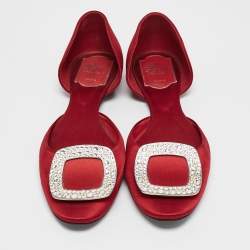 Roger Vivier Red Satin Crystal Embellished D'orsay Ballet Flats Size 38