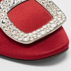 Roger Vivier Red Satin Crystal Embellished D'orsay Ballet Flats Size 38