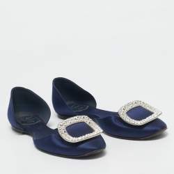 Roger Vivier Blue Satin D'orsay Ballet Flats Size 38.5