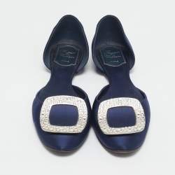 Roger Vivier Blue Satin D'orsay Ballet Flats Size 38.5