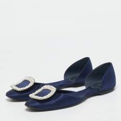 Roger Vivier Blue Satin D'orsay Ballet Flats Size 38.5