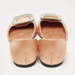 Pre Owned Roger Vivier Peach Satin Crystal Embellished D'orsay Ballet Flats Size 38