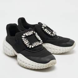 Roger Vivier Black Mesh Viv Run Light Strass Buckle Sneakers Size 38