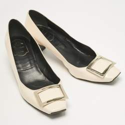 Roger Vivier Cream Patent Leather Trompette Block Heel Pumps Size 40