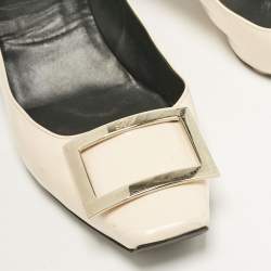 Roger Vivier Cream Patent Leather Trompette Block Heel Pumps Size 40