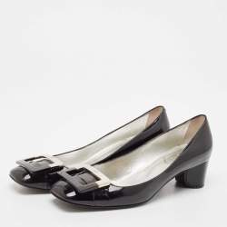 Pre Owned Roger Vivier Black Patent Leather U-Look Pumps Size 37.5