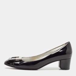Pre Owned Roger Vivier Black Patent Leather U-Look Pumps Size 37.5