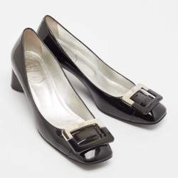 Pre Owned Roger Vivier Black Patent Leather U-Look Pumps Size 37.5