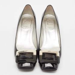 Pre Owned Roger Vivier Black Patent Leather U-Look Pumps Size 37.5