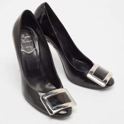Pre Owned Roger Vivier Black Patent Leather Belle Vivier Trompette Pumps Size 37