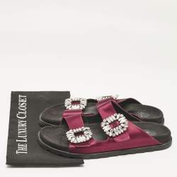 Pre Owned Roger Vivier Burgundy Satin Slidy Viv Flat Sandals Size 40         