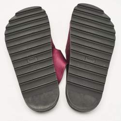 Pre Owned Roger Vivier Burgundy Satin Slidy Viv Flat Sandals Size 40         