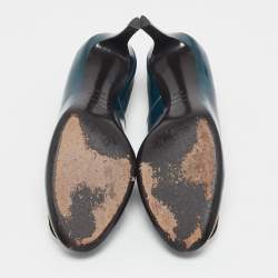 Pre Owned Roger Vivier Teal Blue Patent Leather Buckle Round Toe Pumps Size 38.5