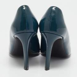 Pre Owned Roger Vivier Teal Blue Patent Leather Buckle Round Toe Pumps Size 38.5