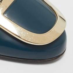 Pre Owned Roger Vivier Teal Blue Patent Leather Buckle Round Toe Pumps Size 38.5