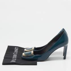 Pre Owned Roger Vivier Teal Blue Patent Leather Buckle Round Toe Pumps Size 38.5
