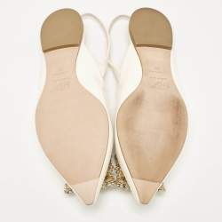 Pre Owned Roger Vivier Off White Patent Leather Strass Buckle Slingback Flats Size 37