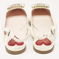 Pre Owned Roger Vivier Off White Patent Leather Strass Buckle Slingback Flats Size 37