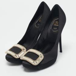 Roger Vivier Black Satin Crystal Embellished Trompette Pumps Size 38 