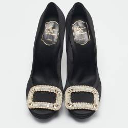 Roger Vivier Black Satin Crystal Embellished Trompette Pumps Size 38 