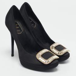 Roger Vivier Black Satin Crystal Embellished Trompette Pumps Size 38 