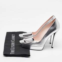 Roger Vivier Silver Leather Belle Vivier Trompette Platform Pumps Size 37