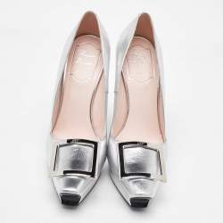 Roger Vivier Silver Leather Belle Vivier Trompette Platform Pumps Size 37