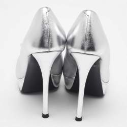 Roger Vivier Silver Leather Belle Vivier Trompette Platform Pumps Size 37