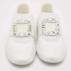 Roger Vivier White Nylon Viv Run Crystal Buckle Sneakers Size 39.5
