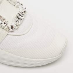 Roger Vivier White Nylon Viv Run Crystal Buckle Sneakers Size 39.5